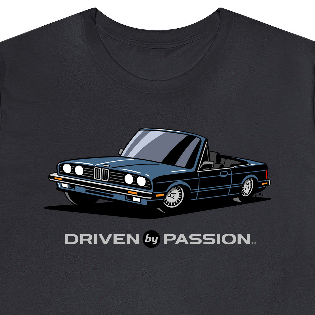 Dark Silver-Blue over Black E30 Convertible T-Shirt (1982-1987)