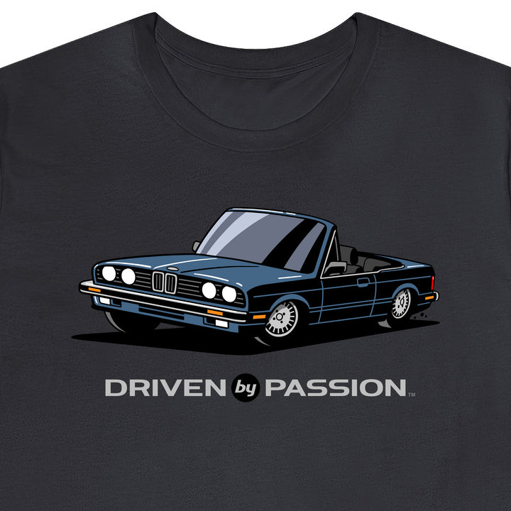 Dark Silver-Blue over Black E30 Convertible T-Shirt (1982-1987)