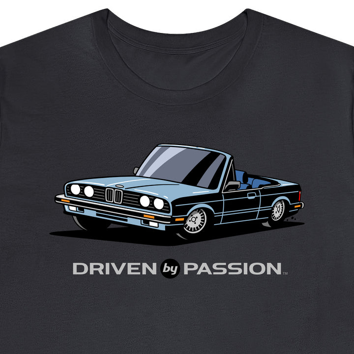 Light Silver-Blue over Blue E30 Convertible T-Shirt (1982-1987)
