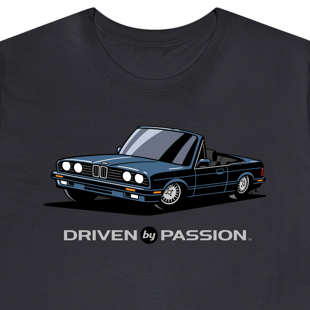 Dark Silver-Blue over Black E30 Convertible T-Shirt (1988-1994)